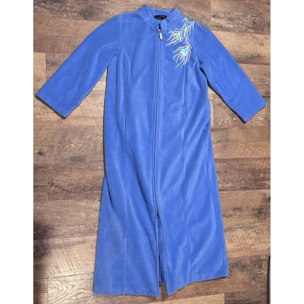 Bob Mackie Women's S Fleece Full Zip Bath Robe Peacock Feather Embroidery